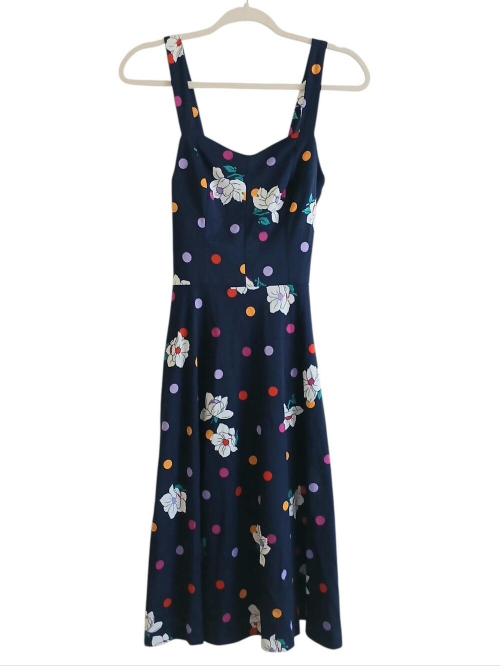 VINTAGE 50's 60's Union Made Pinup Fit Flare Women's 8 Blue Polka Dot Pockets